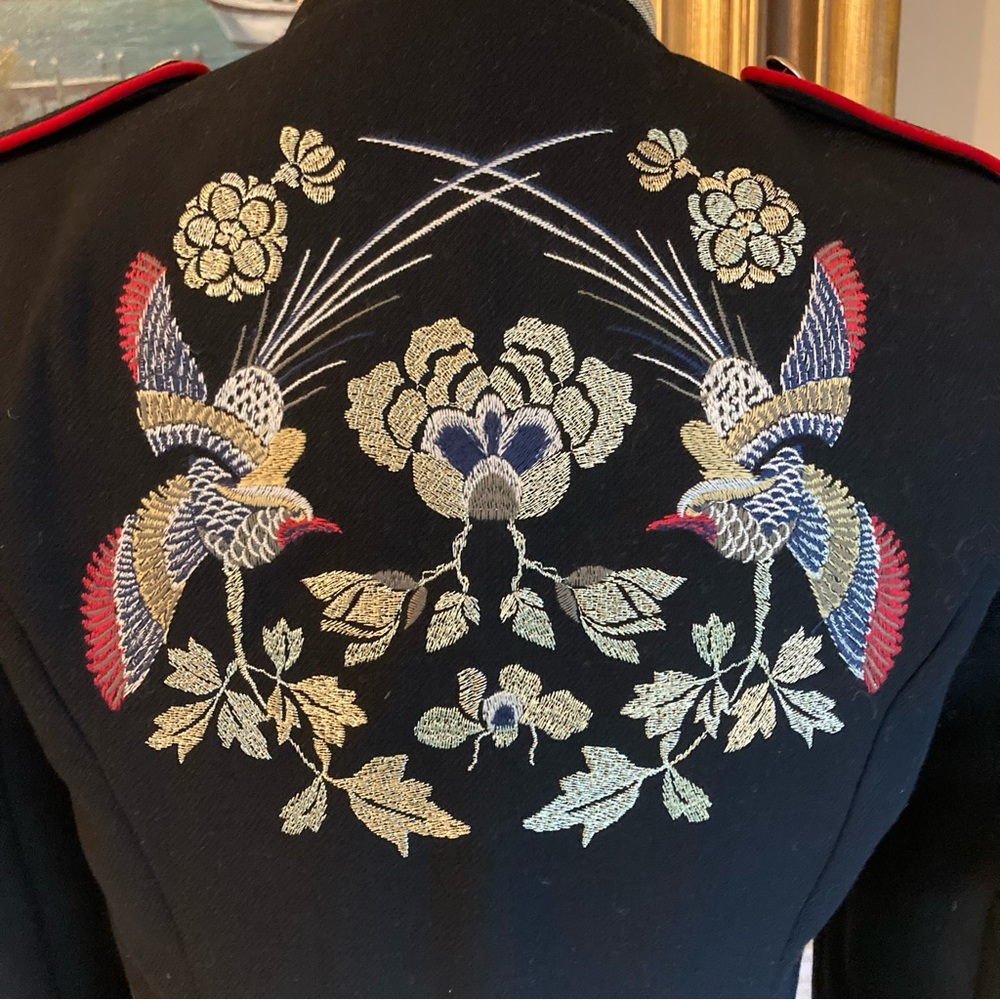 ZARA Black Embroidered Floral Bird Asian Print Military Jacket - Picture 11 of 16